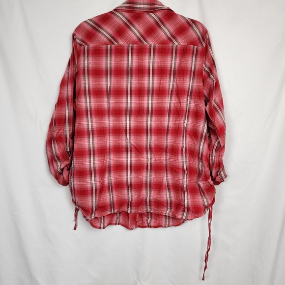Cato Woman Button Up Pink Plaid Shirt Size 22/24W Cotton Roll Tab Sleeve Western - Picture 6 of 7